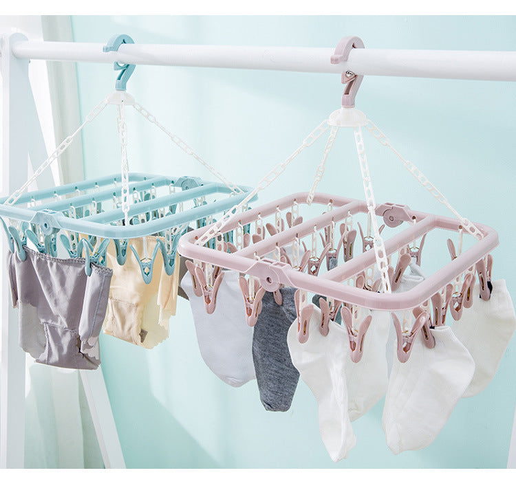 Folding Clothes Dryer Hanger 32 Clips Multifunctional Plastic Drying Rack