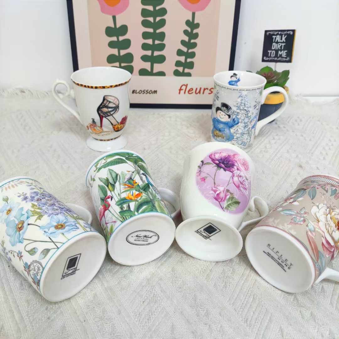 Floral Print Porcelain Mug with Handle 11.2H*12.3W cm