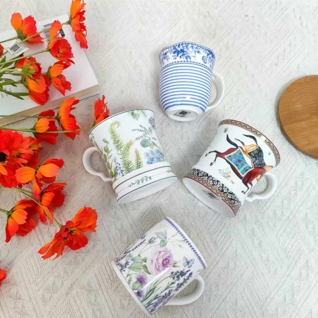Floral Print Porcelain Mug with Handle 11.2H*12.3W cm
