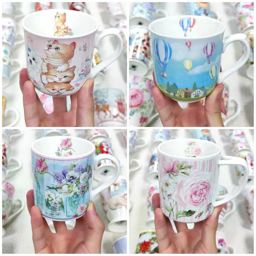 Floral Print Porcelain Mug with Handle 11.2H*12.3W cm