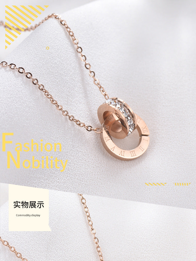 Roman digital double ring pendant necklace