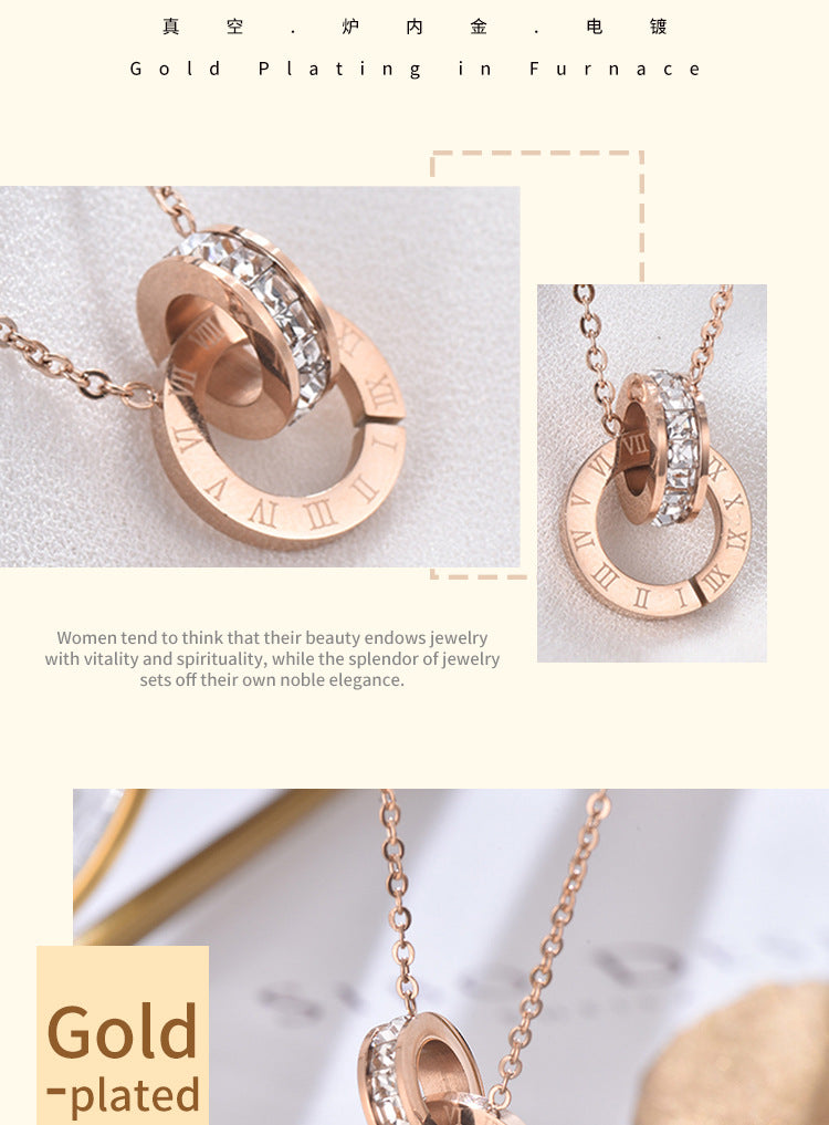 Roman digital double ring pendant necklace