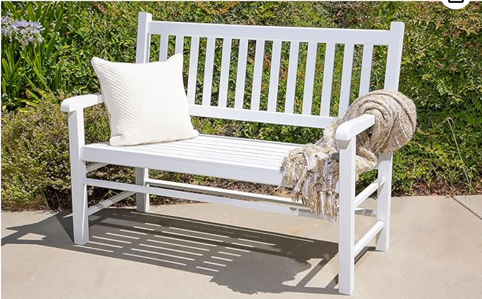 2 Person Outdoor Patio Bench, Modern Wood Garden Bench Seat