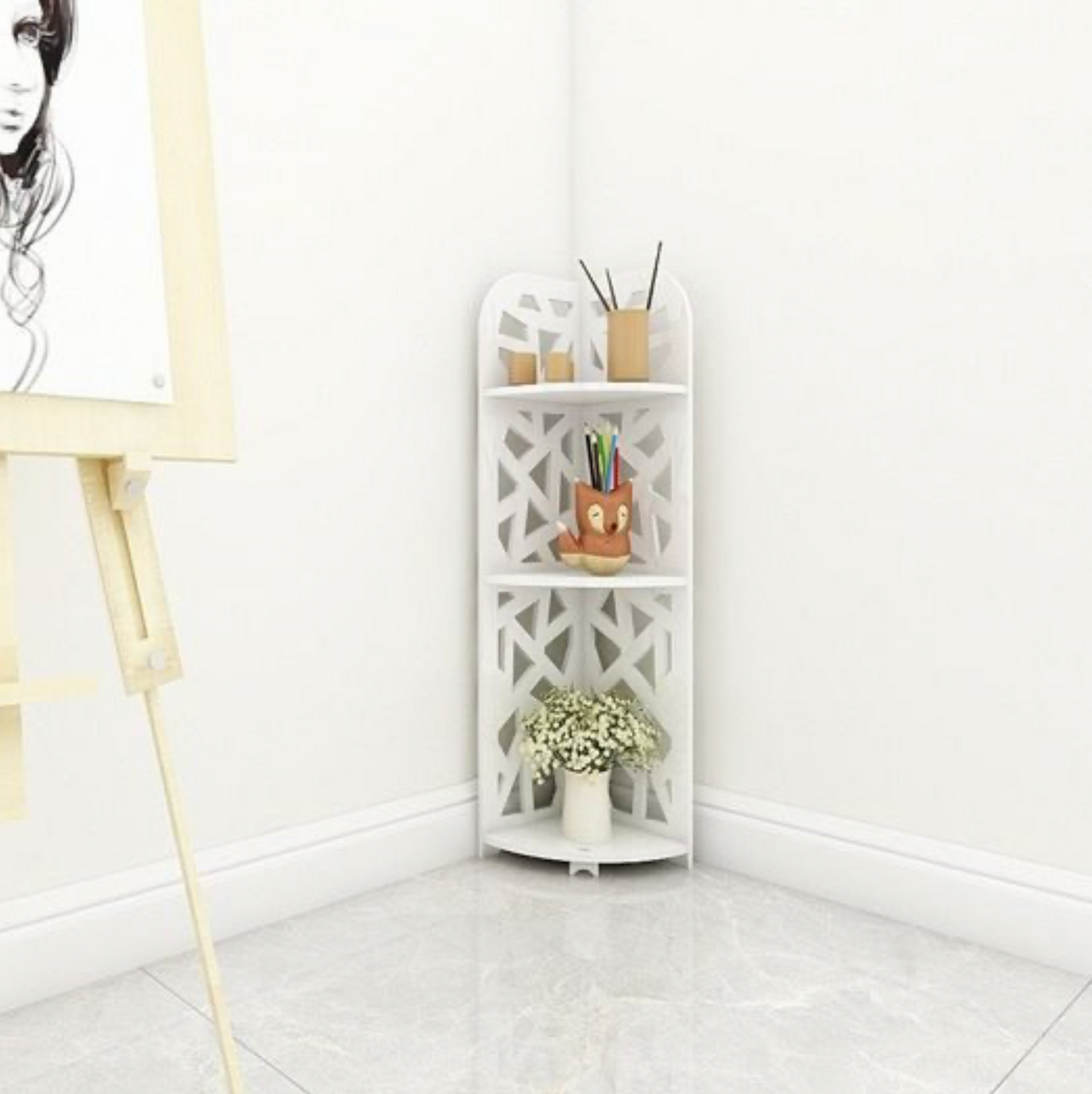 Corner Storage Rack 3 Tier White Shelving Unit 80X20X20CM