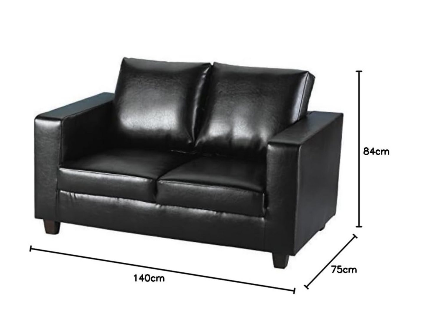 Tempo Sofa - Two Seater Sofa in a Box - Black Faux Leather