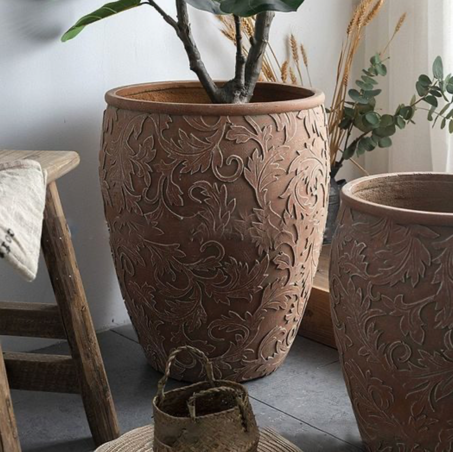 Three-piece set of antique bronze flower pots