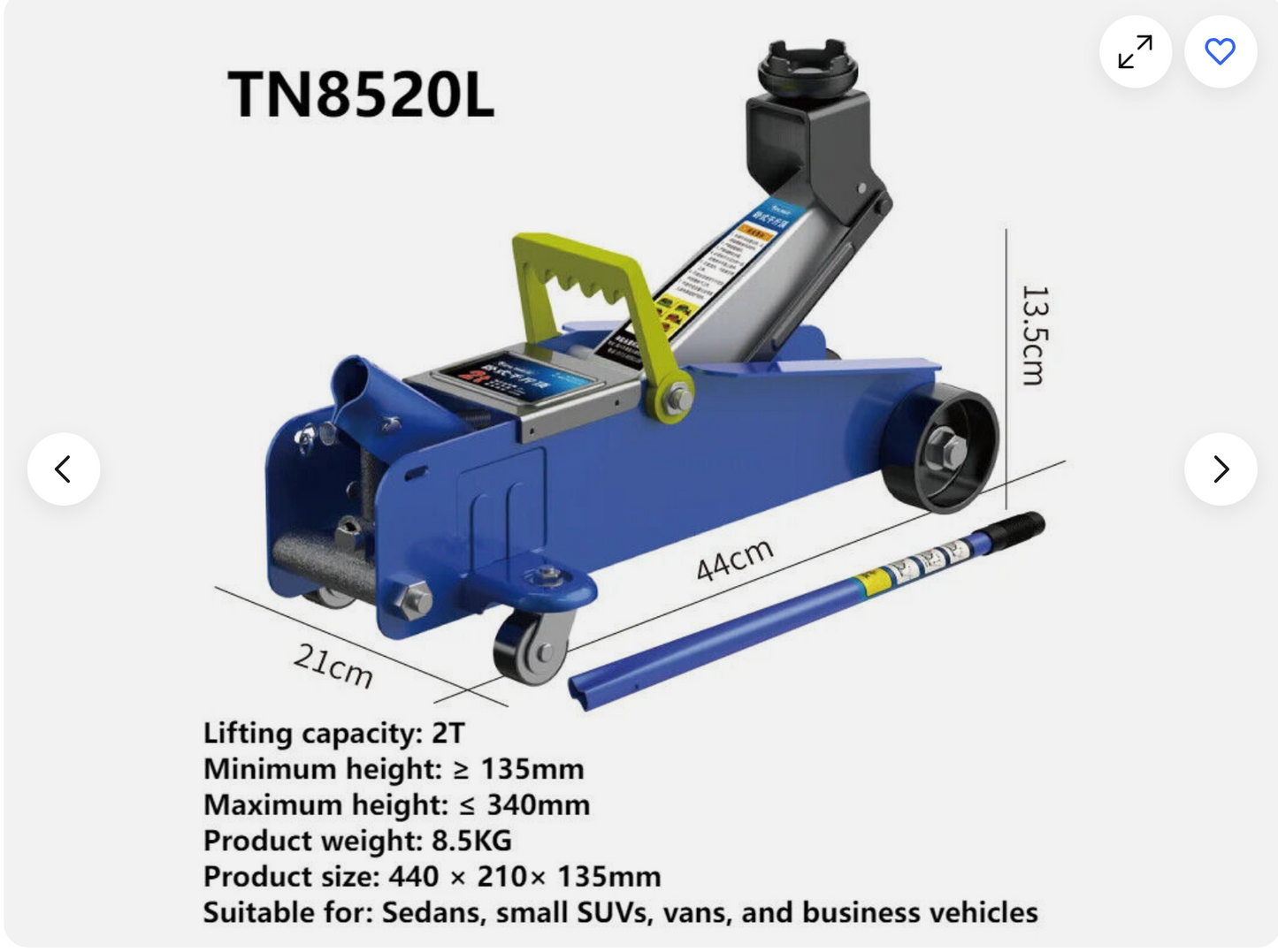 2T 340mm Horizontal Jack SUV Tire Changing Tool Oil Pressure Fast Lifting
