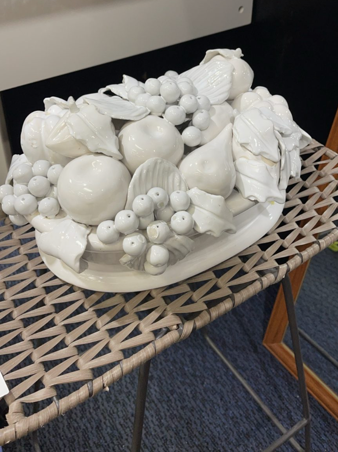 Large Vintage Glazed Cream ware porcelain fruit bowl centre piece