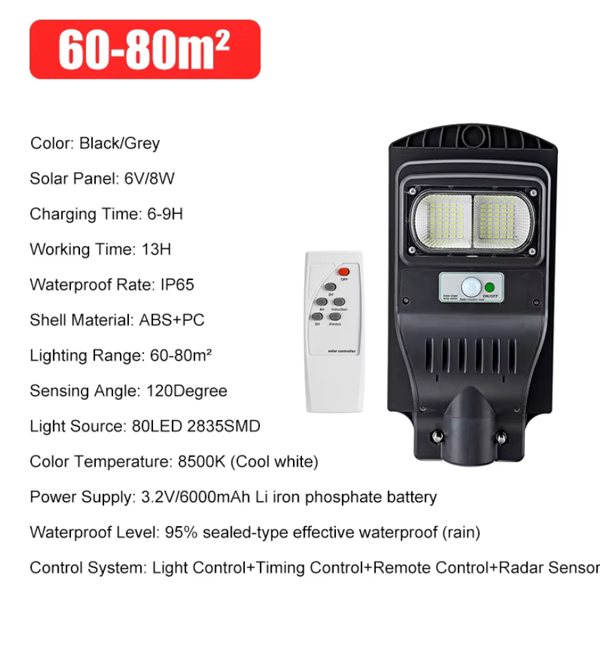 Waterproof IP65 Outdoor Lighting Remote Control LED Solar Street Light