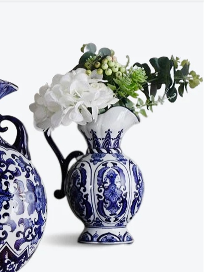 Chinese Blue Floral Porcelain Vase with Handle