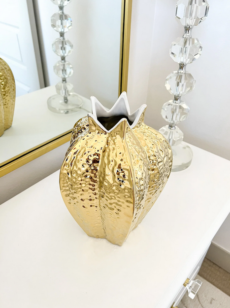 Gold textured ceramic vase