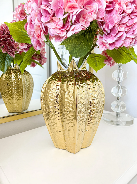 Gold textured ceramic vase