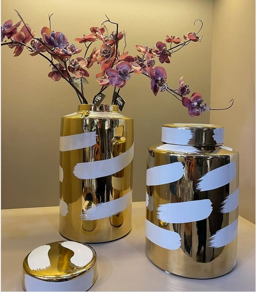 White with gold chain vase