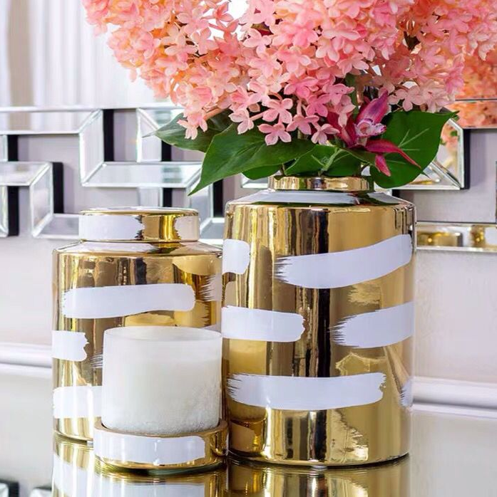 White with gold chain vase