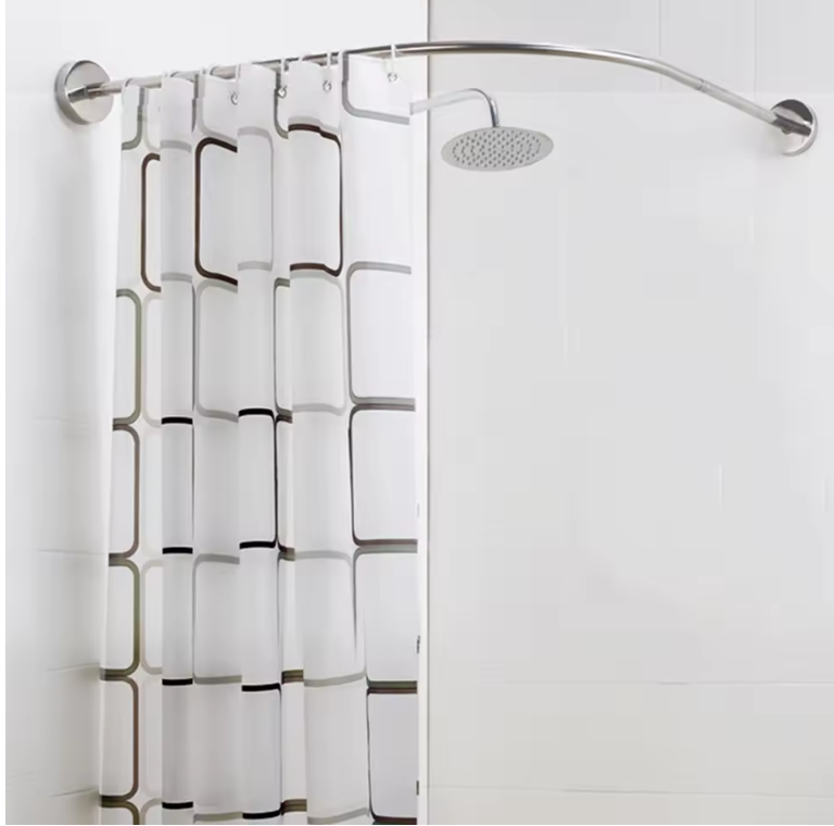 Non-punching retractable shower curtain rod • Curved L-shaped