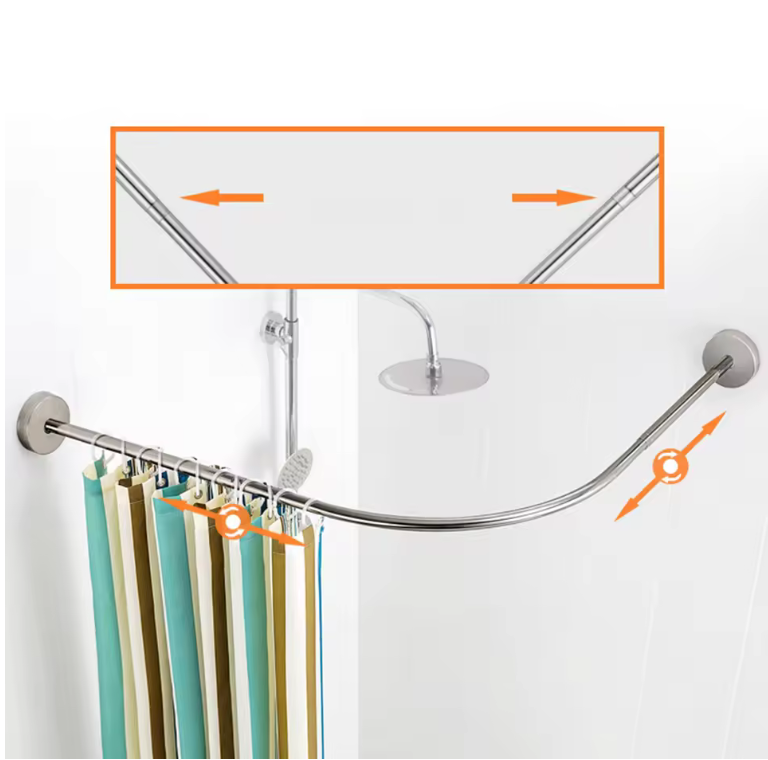 Non-punching retractable shower curtain rod • Curved L-shaped
