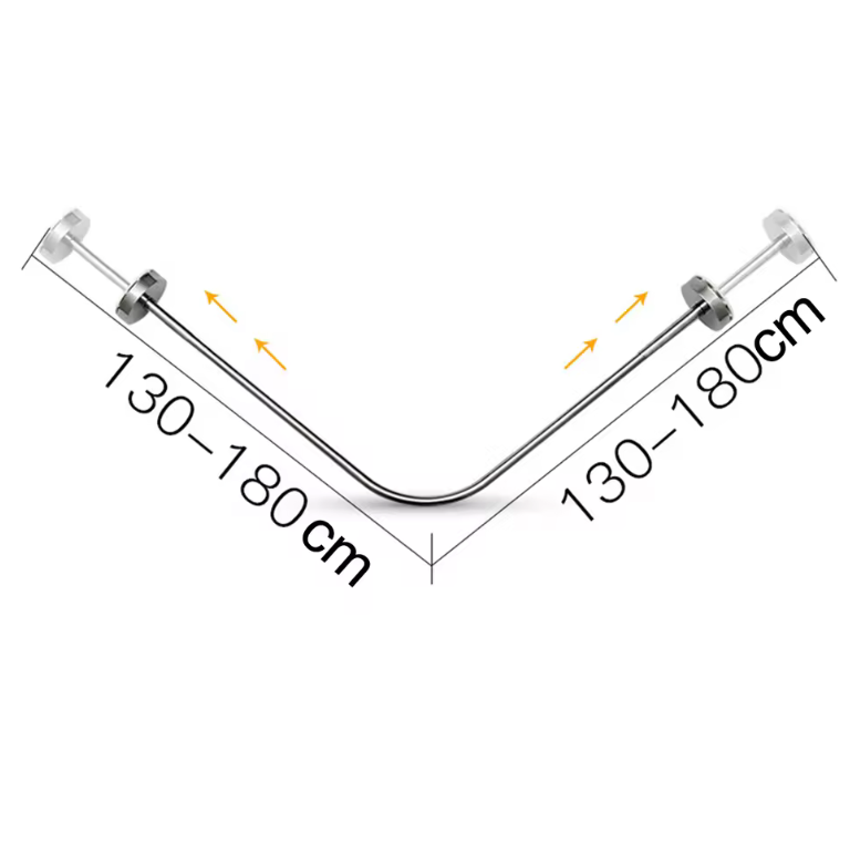 Non-punching retractable shower curtain rod • Curved L-shaped