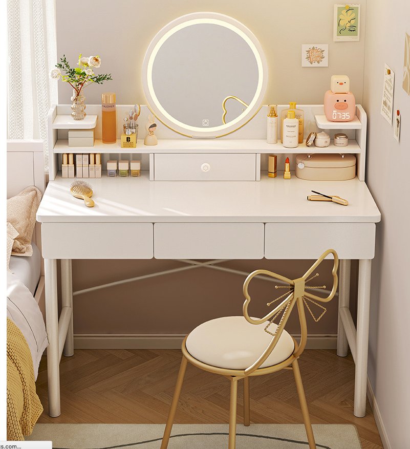 Bedroom Makeup Dressing Table Toiletries Drawer Storage Light Mirror
