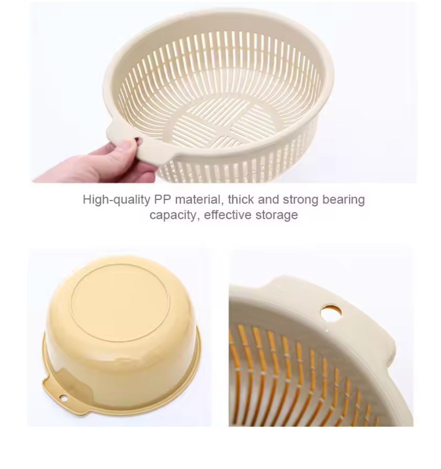 Kitchen Double Layer Drain Basket Bowl Washing Storage Basket