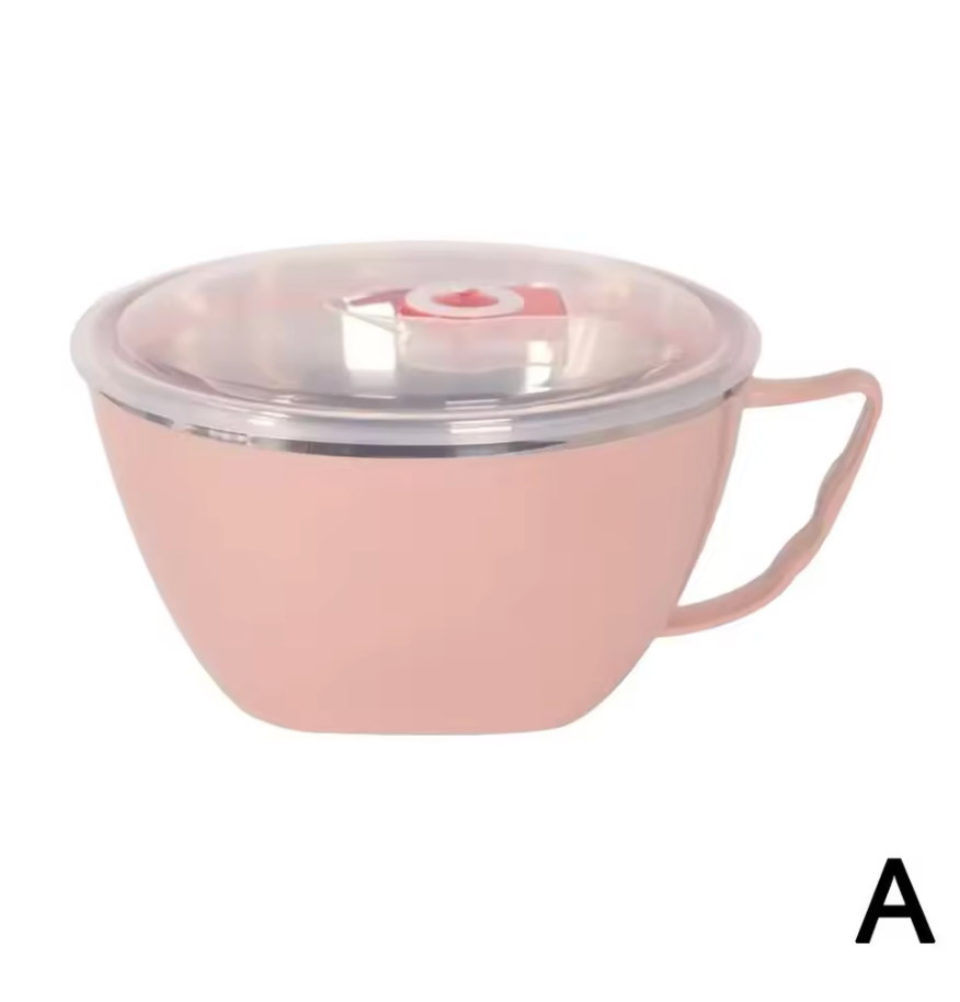 Stainless Steel Bowl With Handle Solid Color Anti Scalding Tableware