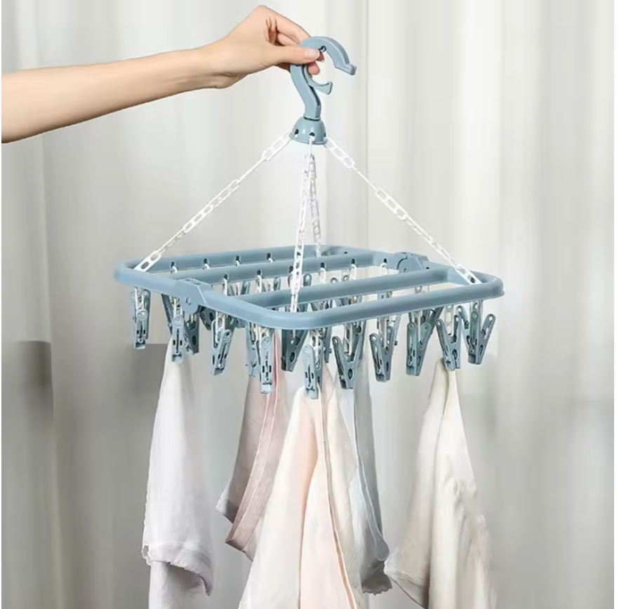 Folding Clothes Dryer Hanger 32 Clips Multifunctional Plastic Drying Rack