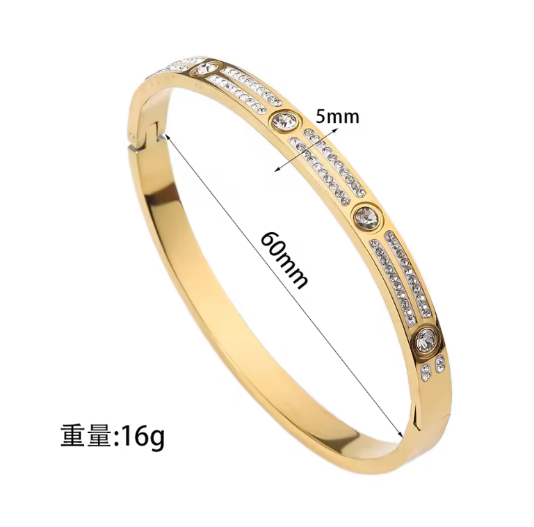 Simple Rhinestone Titanium Steel Bangles Plated 18k Gold Color