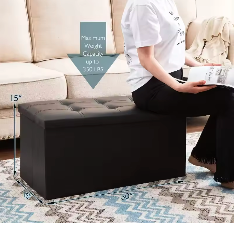 Storage Ottoman Bench, Folding Footrest Shoe Bench with 109L Storage Space