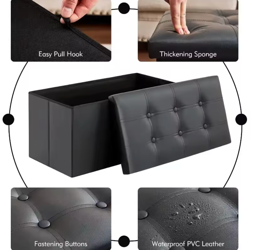 Storage Ottoman Bench, Folding Footrest Shoe Bench with 109L Storage Space