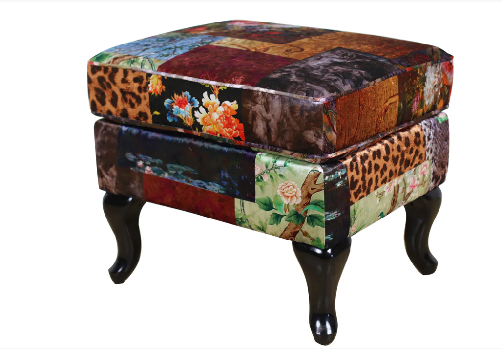 The Patchwork Ottoman combines expert craftsmanship