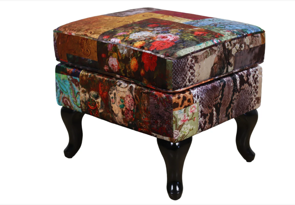 The Patchwork Ottoman combines expert craftsmanship