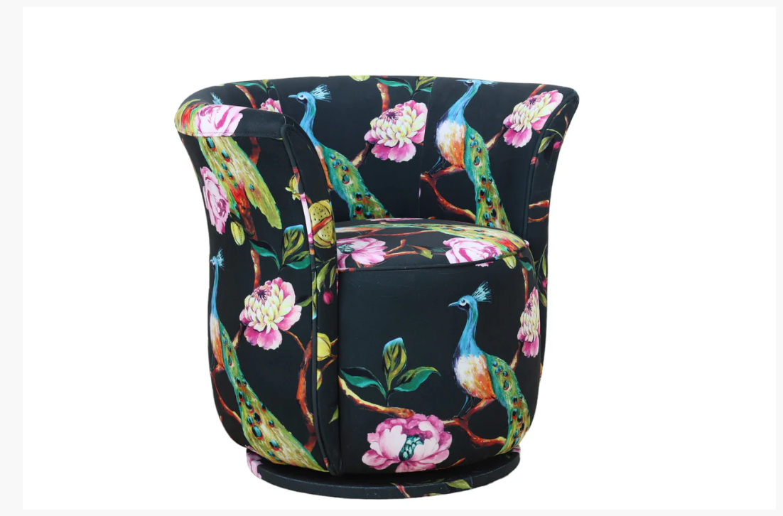 Tub Swivel Chair, Peacock White/Black