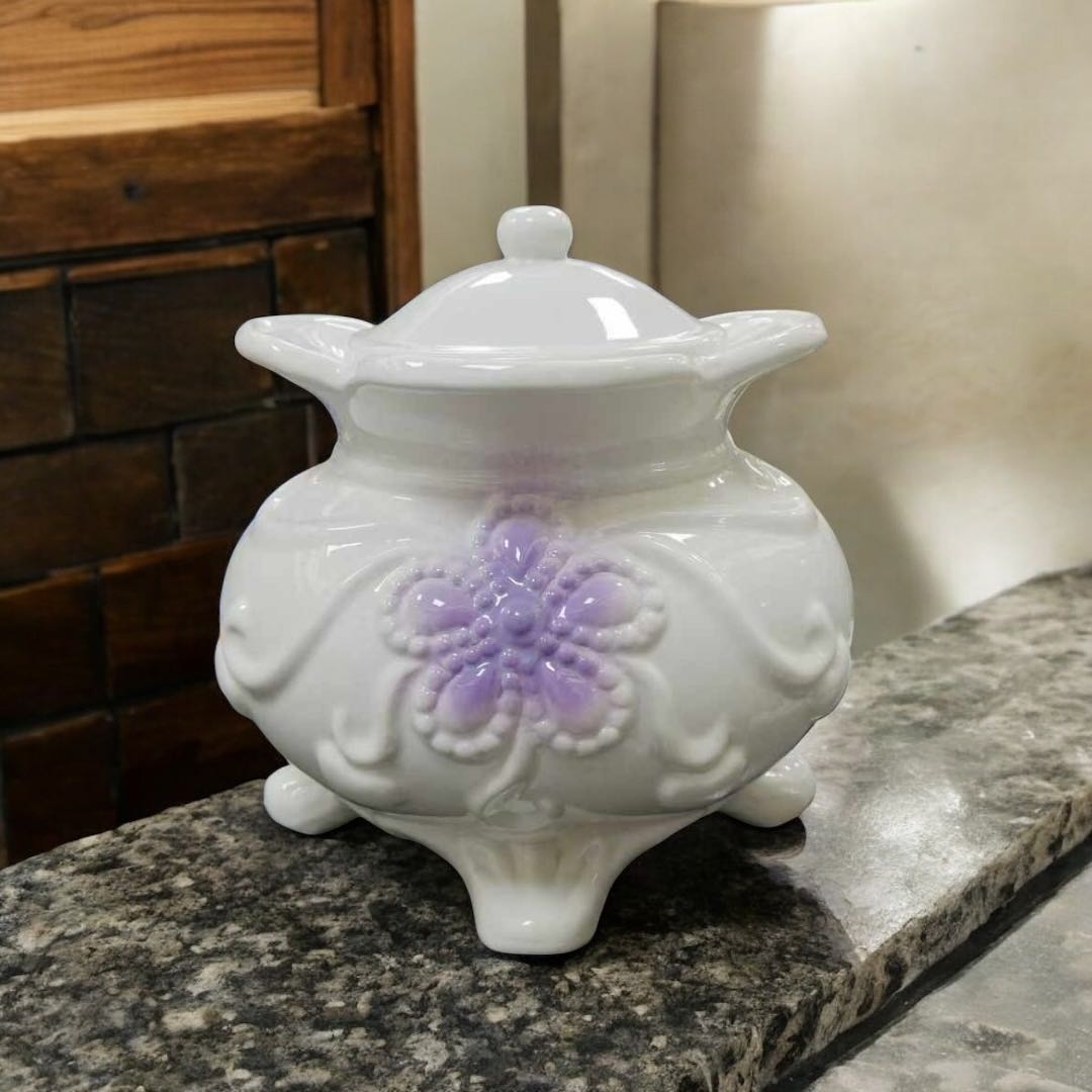 Vintage Embossed Ceramic Large Bowl with Lid