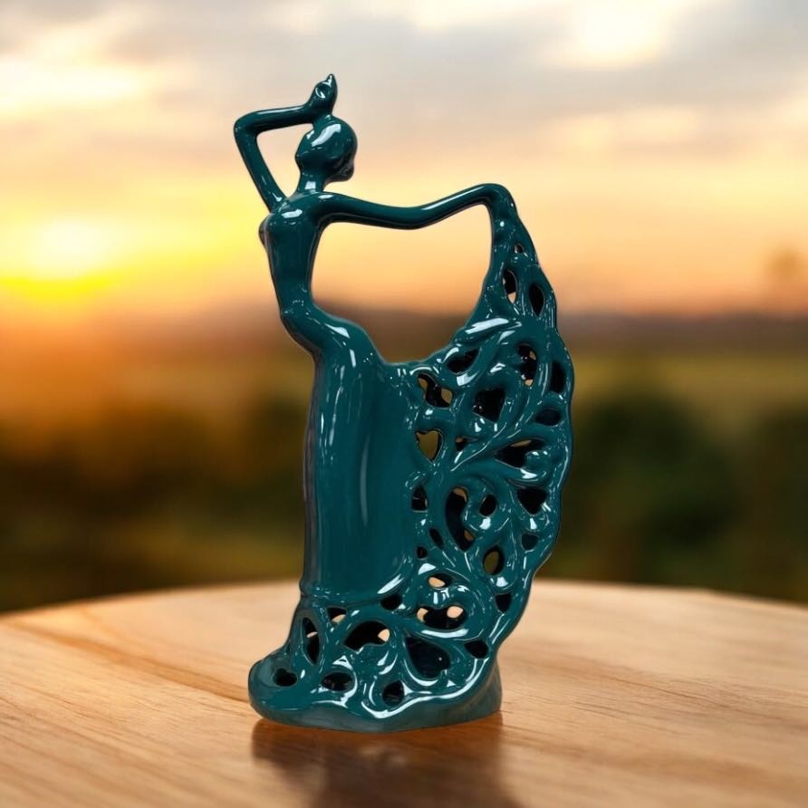 Dancer Figurines Peacock Art Ornament Statue Ceramics Sculpture Model