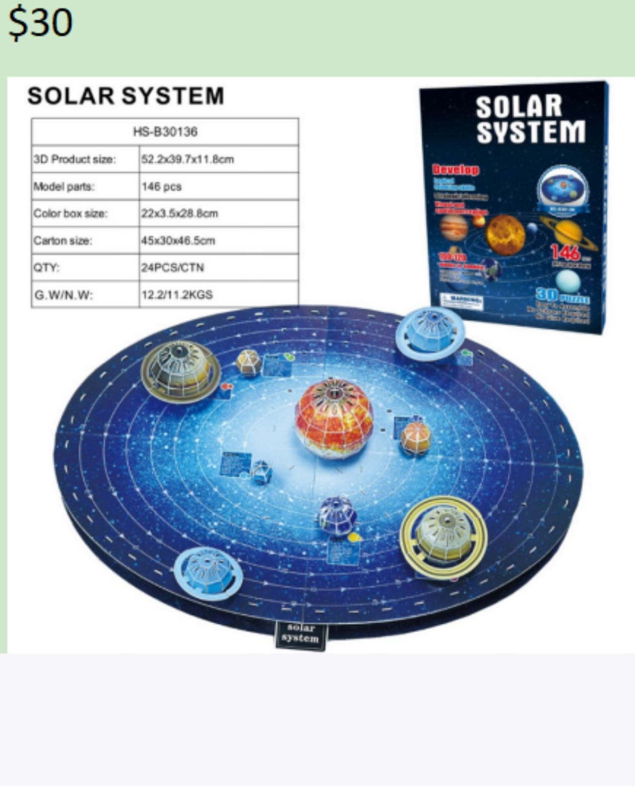 Solar System Nine Planets 3D Jigsaw Space Puzzle Construction Brick Model Paper