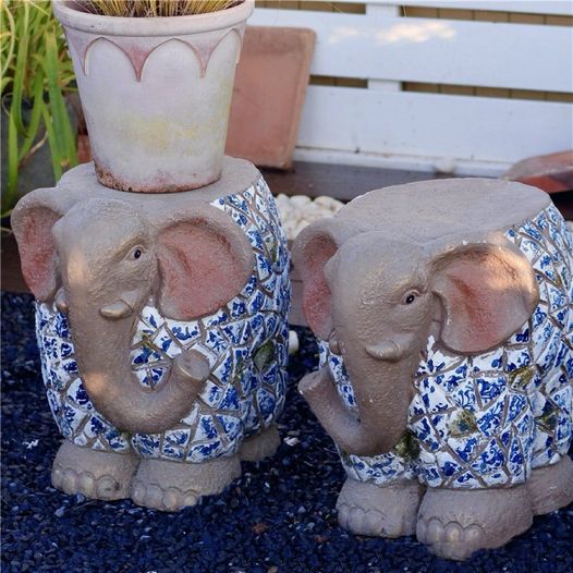 Imitation blue and white porcelain elephant stools