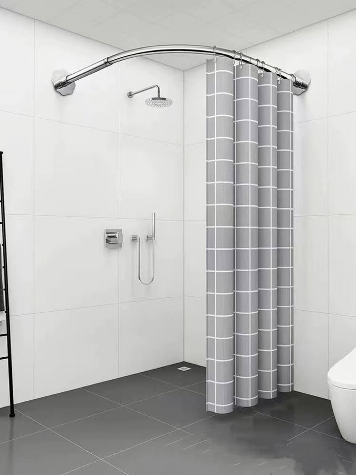 Non-punching retractable shower curtain rod • Curved L-shaped