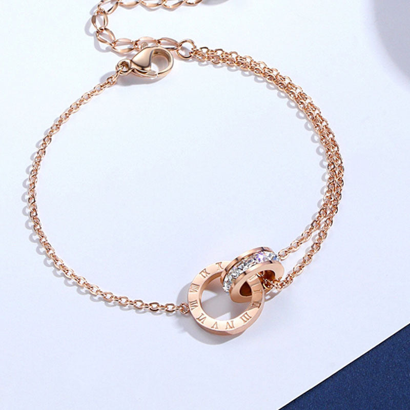 Roman Numerals Bracelets for Women, Stainless Steel, Luxury Crystal Anklet