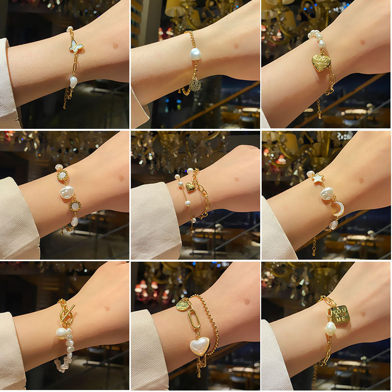 Natural Shell Butterfly Charm Thick Chain Bracelets Bangles For women