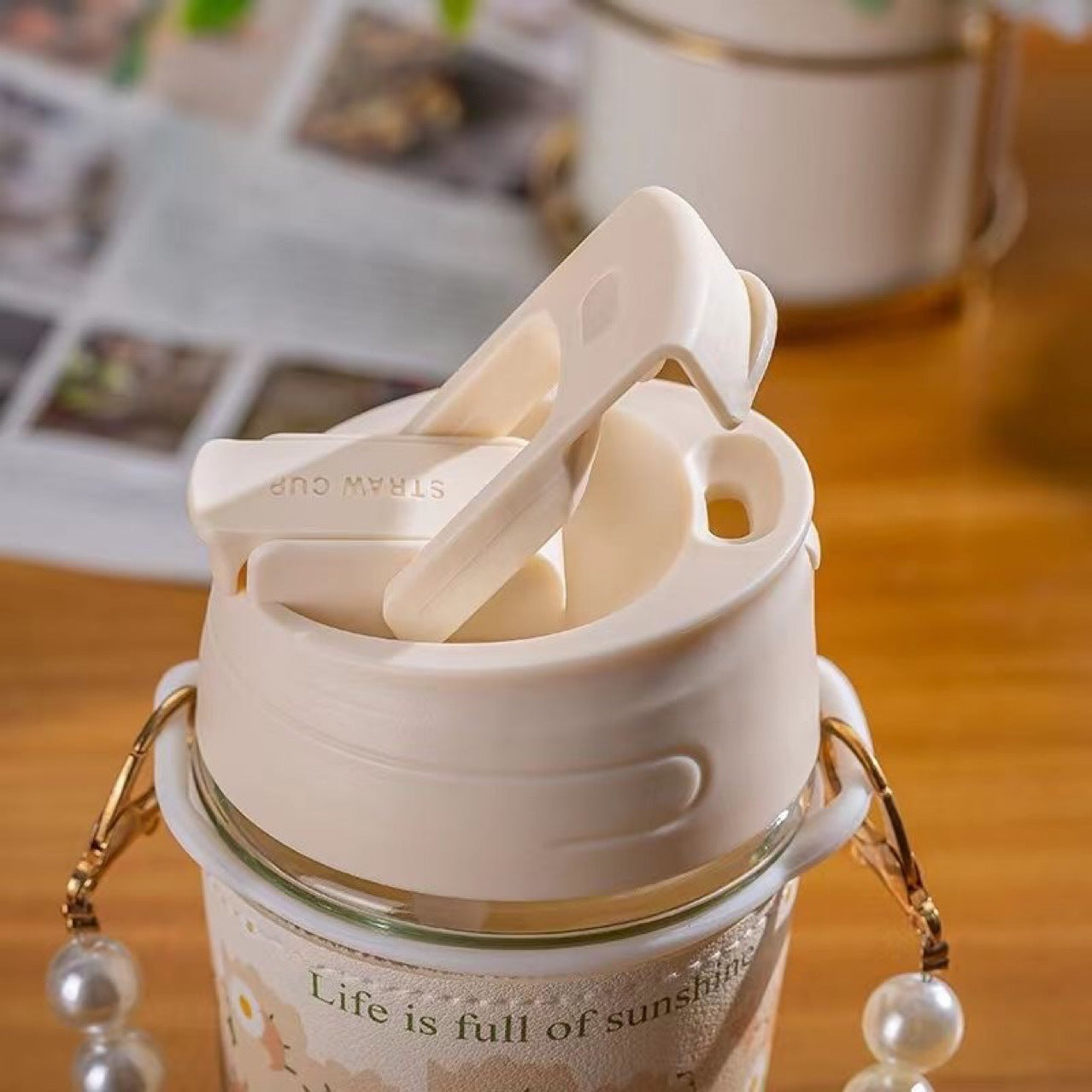 1pc High Beauty Pearl Glass Cup Preferred Material Portable 400ml