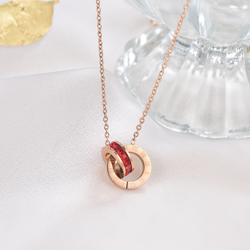 Roman digital double ring pendant necklace