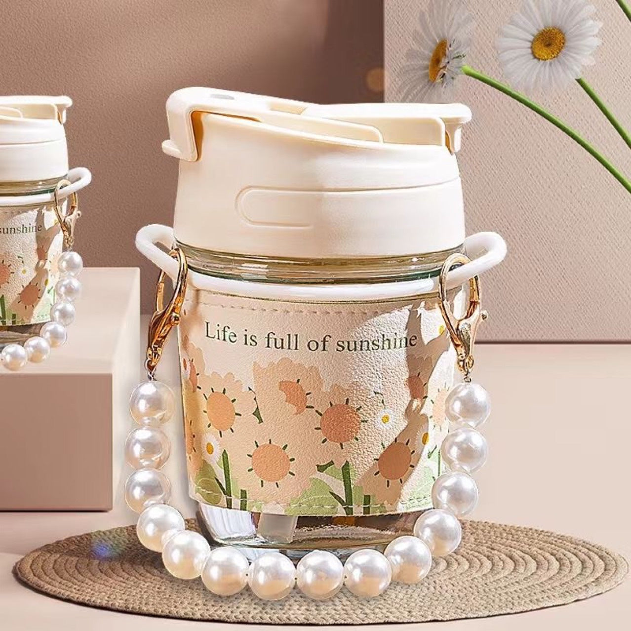 1pc High Beauty Pearl Glass Cup Preferred Material Portable 400ml