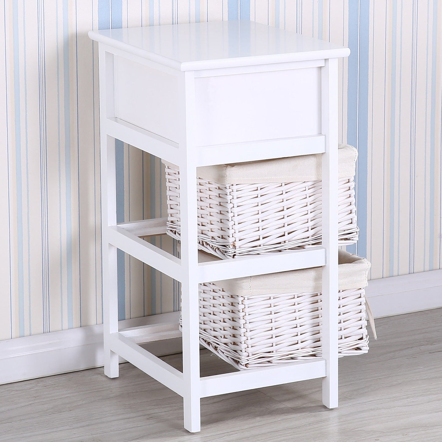 Fully Assembled Nightstand with 2 Rattan Wicker Baskets
