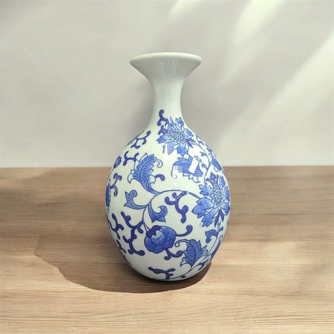 Hand-Painted Flower Blue and White Porcelain Vase