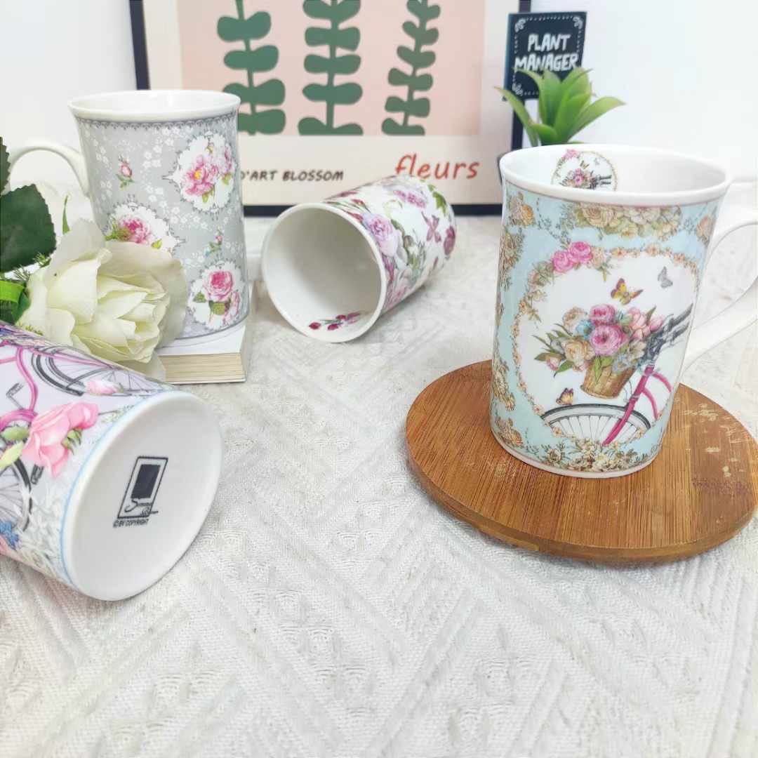 Floral Print Porcelain Mug with Handle 11.2H*12.3W cm