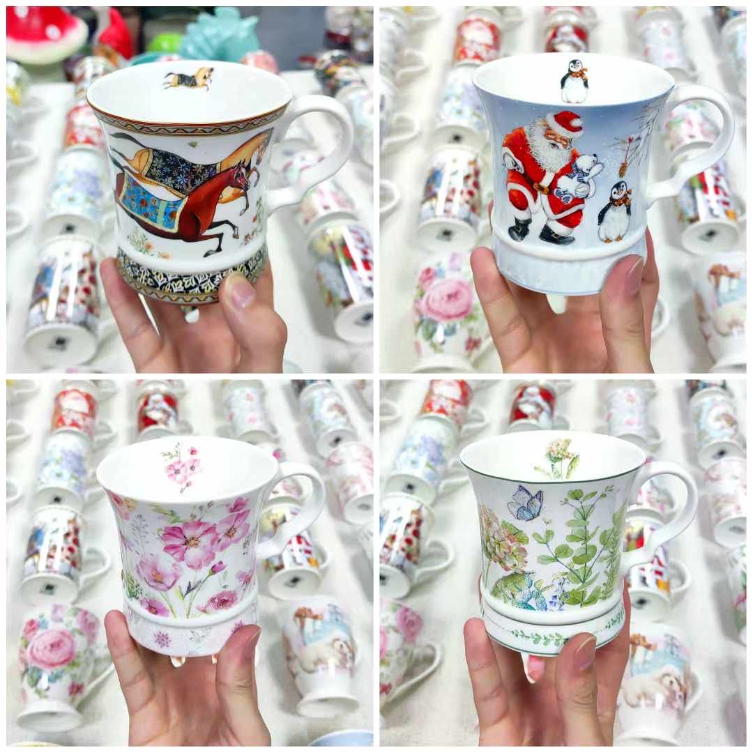 Floral Print Porcelain Mug with Handle 11.2H*12.3W cm