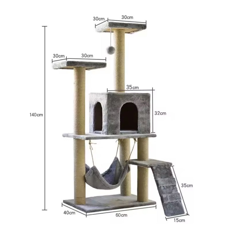 Multi-layer Cat Tree House With Swing Hammock Cat Climbing Tower