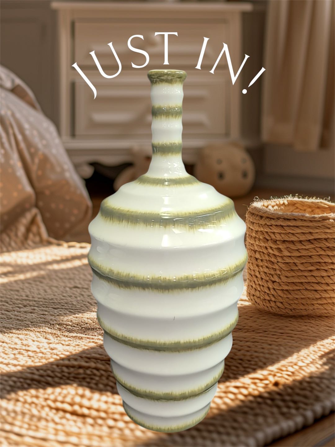 Striped Ceramic Vase - Green
