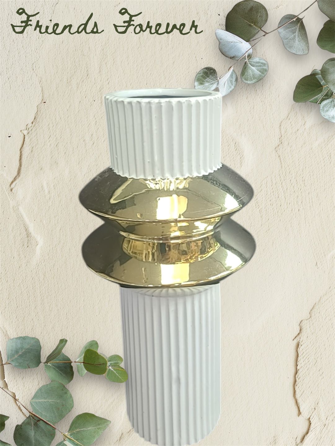 White with gold chain vase