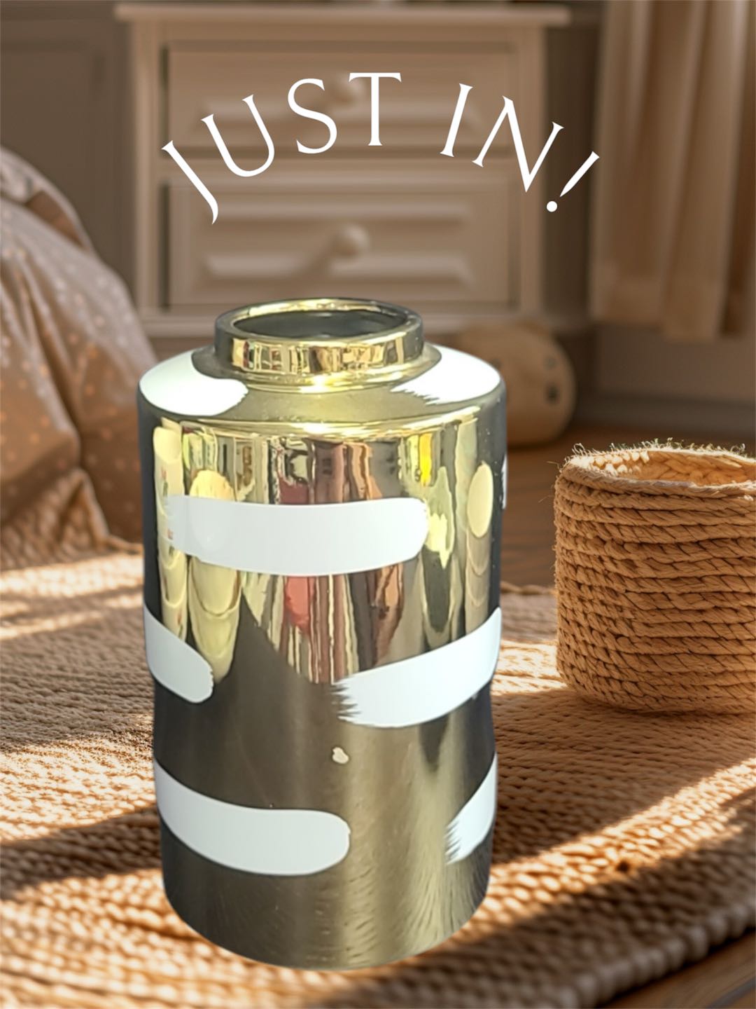 White with gold chain vase