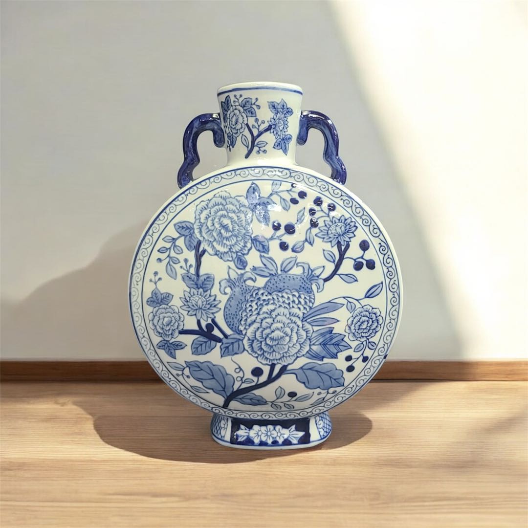 Chinese Blue Floral Porcelain Vase with Handle
